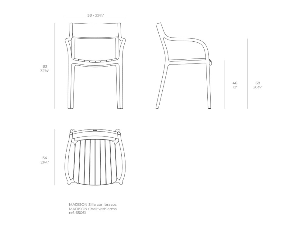 Medidas de la silla madison slats de Vondom