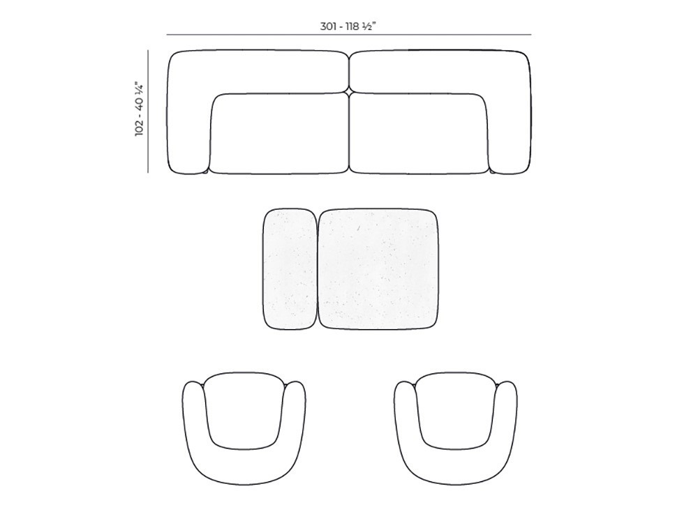 medidas del sofá modular Milos de Vondom con dos módulos