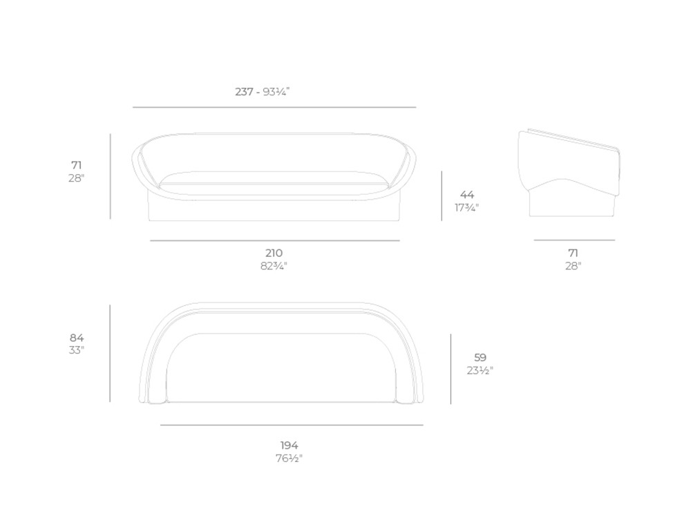 Medidas del sofá Luna de polietileno para salón exterior de Vondom