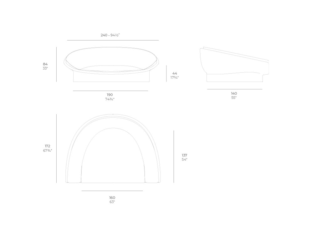Medidas de la Daybed Luna de Vondom fabricada en poliuretano.