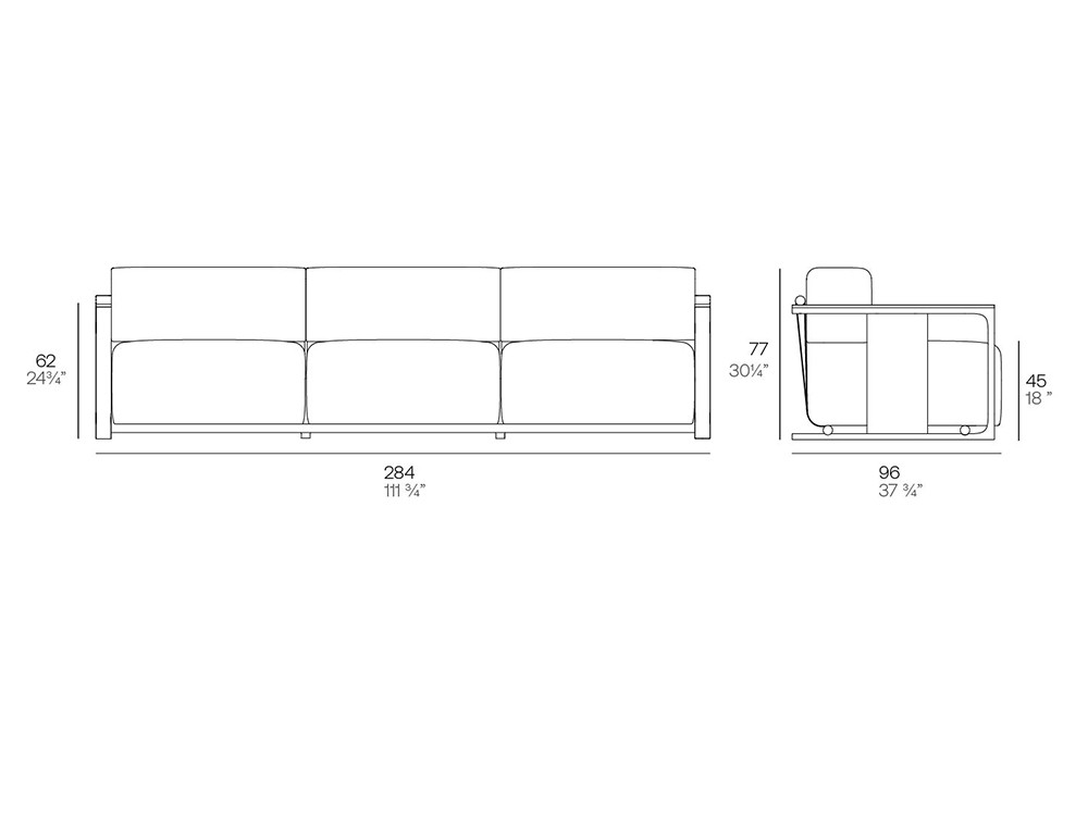 Medidas del sofá Tulum de tes plazas para exterior de Vondom