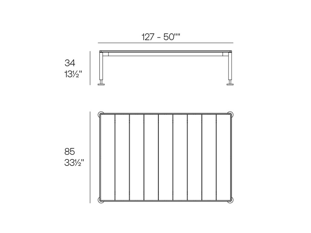 Medidas de la mesa de centro rectangular Hamptons de Vondom
