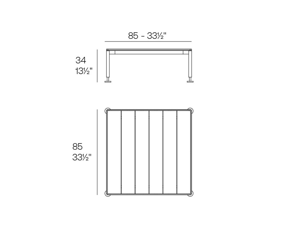 Medidas de la mesa de centro cuadrada Hamptons de Vondom
