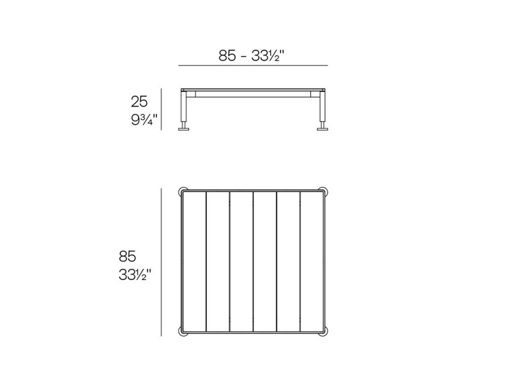 Medidas de la mesa de centro de hpl y aluminio Hamptons de Vondom