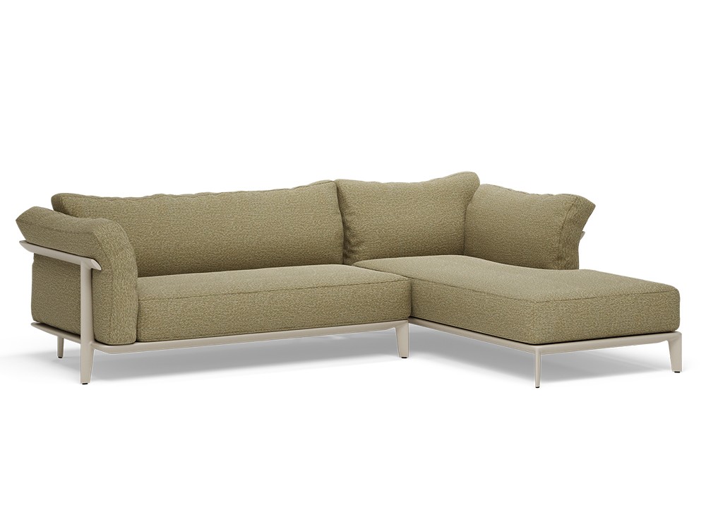 Sofá exterior modular Pasadena con chaise longue. Comodidad superior y diseño de líneas suaves.