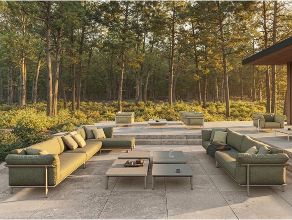 Pasadena de Vondom: sofá modular, tapizable en tejidos seleccionados. Estilo contemporáneo y relajado.