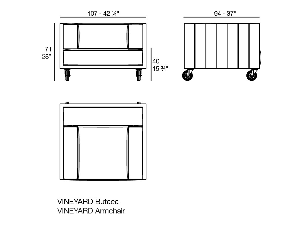 Medidas del sillón para salón exterior Vineyard de Vondom