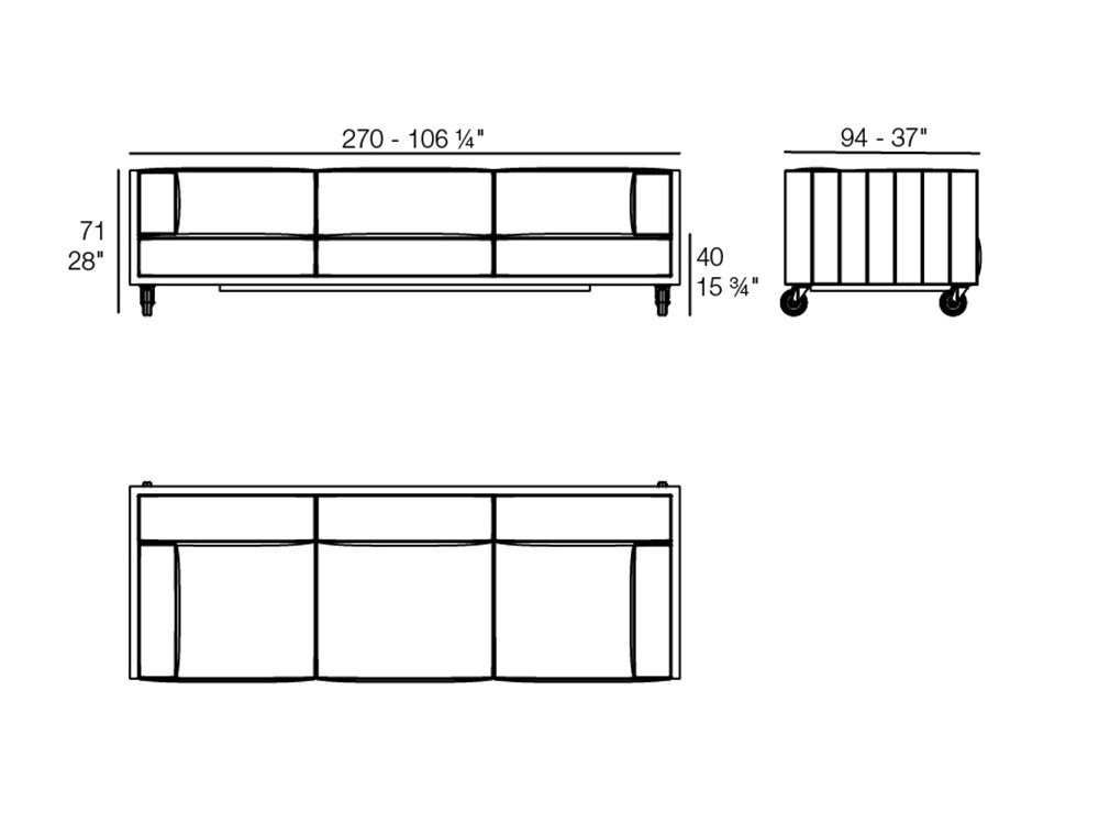 Medidas del sofá de 3 plazas Vineyard de Vondom