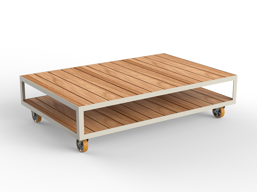 Vondom Vineyard: mesa de centro rectangular con acabado cálido en madera. Elegancia y funcionalidad al aire libre.