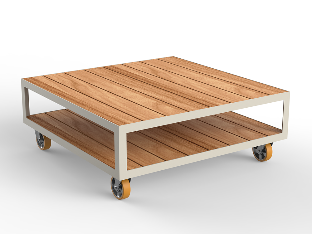 Mesa baja de exterior Vineyard, perfecta para terrazas. Combina teca natural con estructura de aluminio resistente.