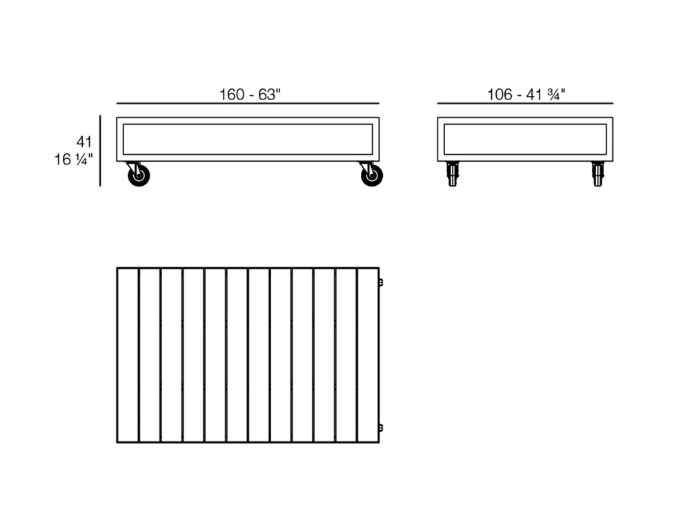 Medidas de la mesa rectangular Vineyard de Vondom con ruedas