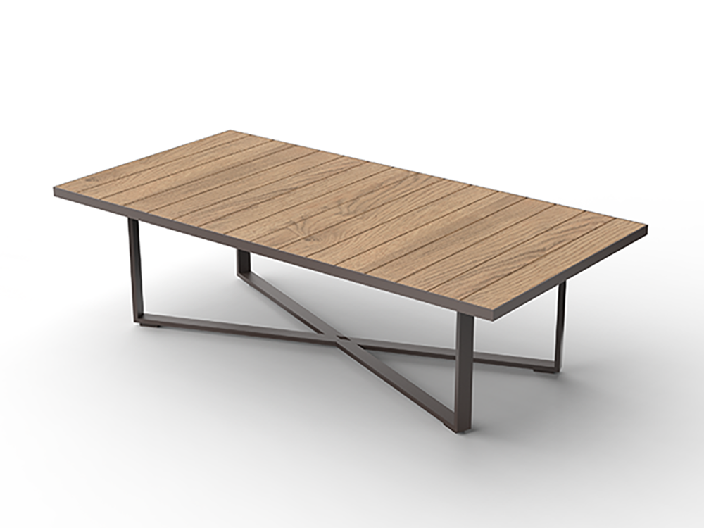 Mesa fija para comedor exterior Vineyard de Vondom de aluminio y madera de teca natural