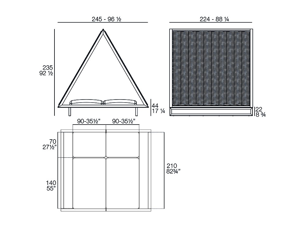 Medidas de la daybed Vineyard de Vondom con cubierta de cuerda trenzada