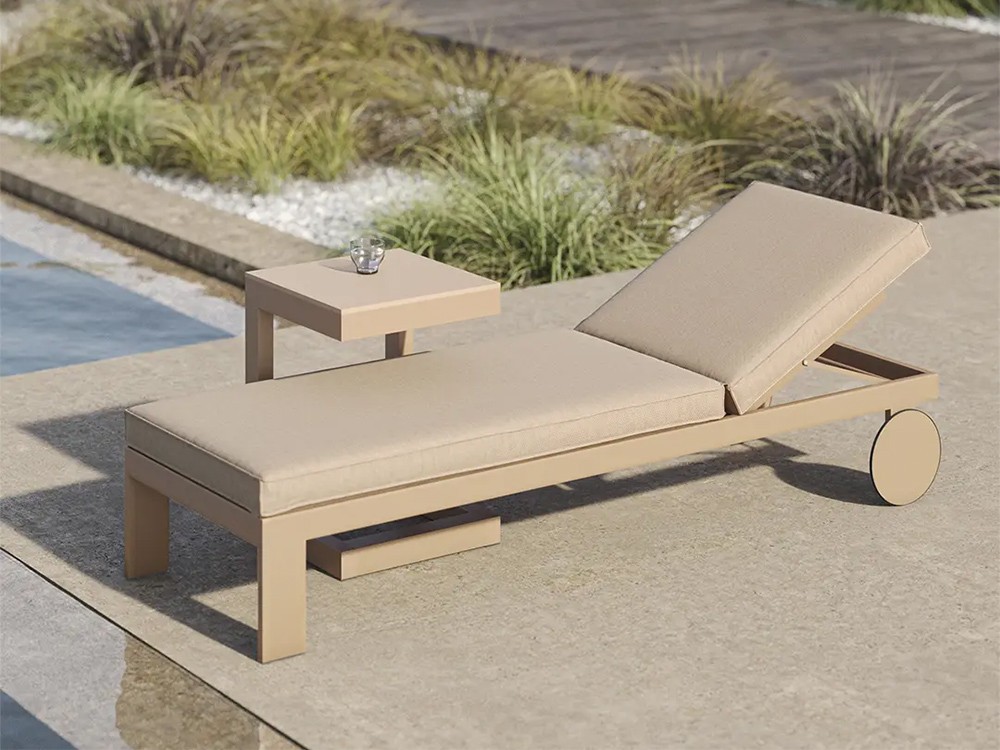 Tumbona reclinable con ruedas y colchoneta tapizada Posidonia de Vondom