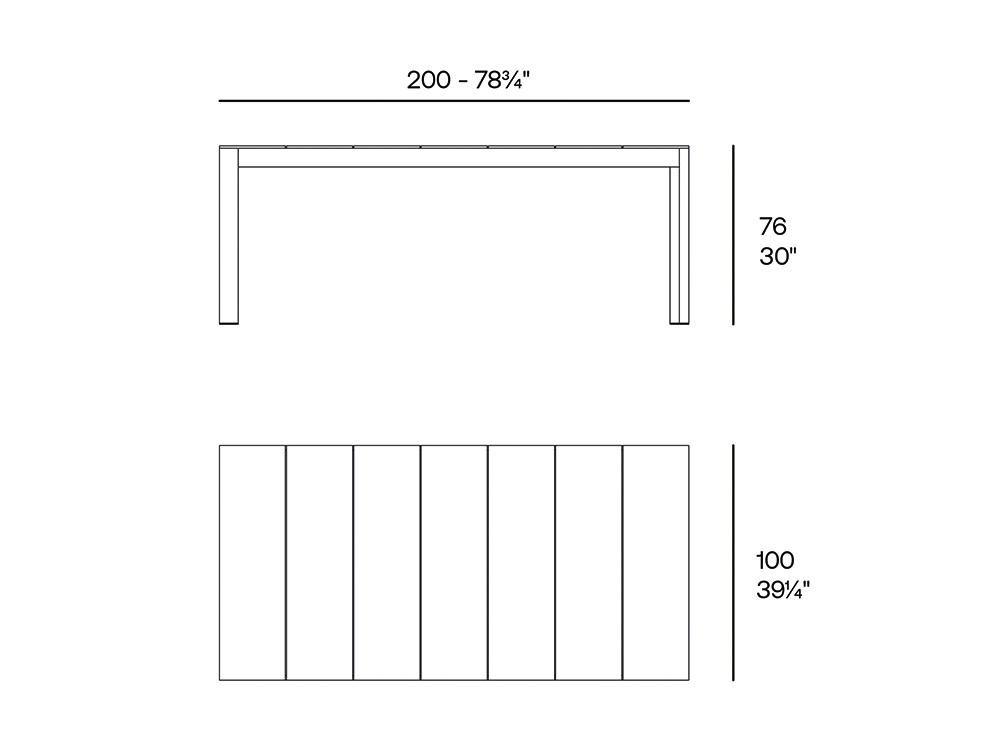 Medidas de la mesa de comedor fija de 200cm Posidonia de Vondom
