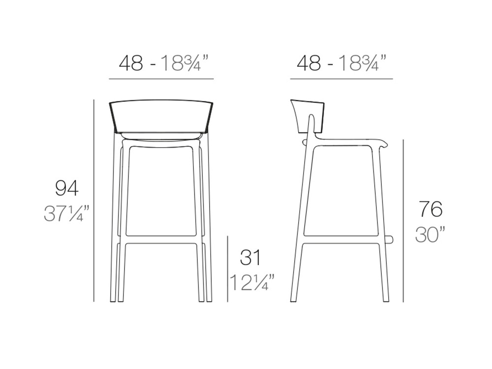 medidas del taburete alto de polipropileno África de Vondom