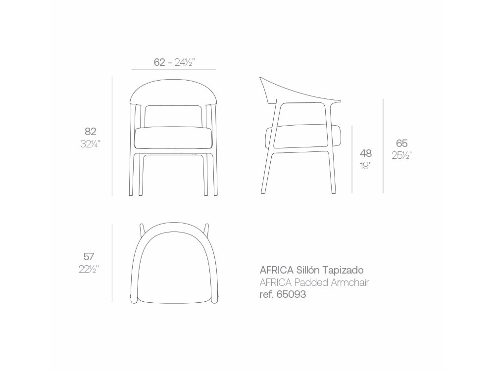 medidas del sillón de comedor de polipropileno África de Vondom