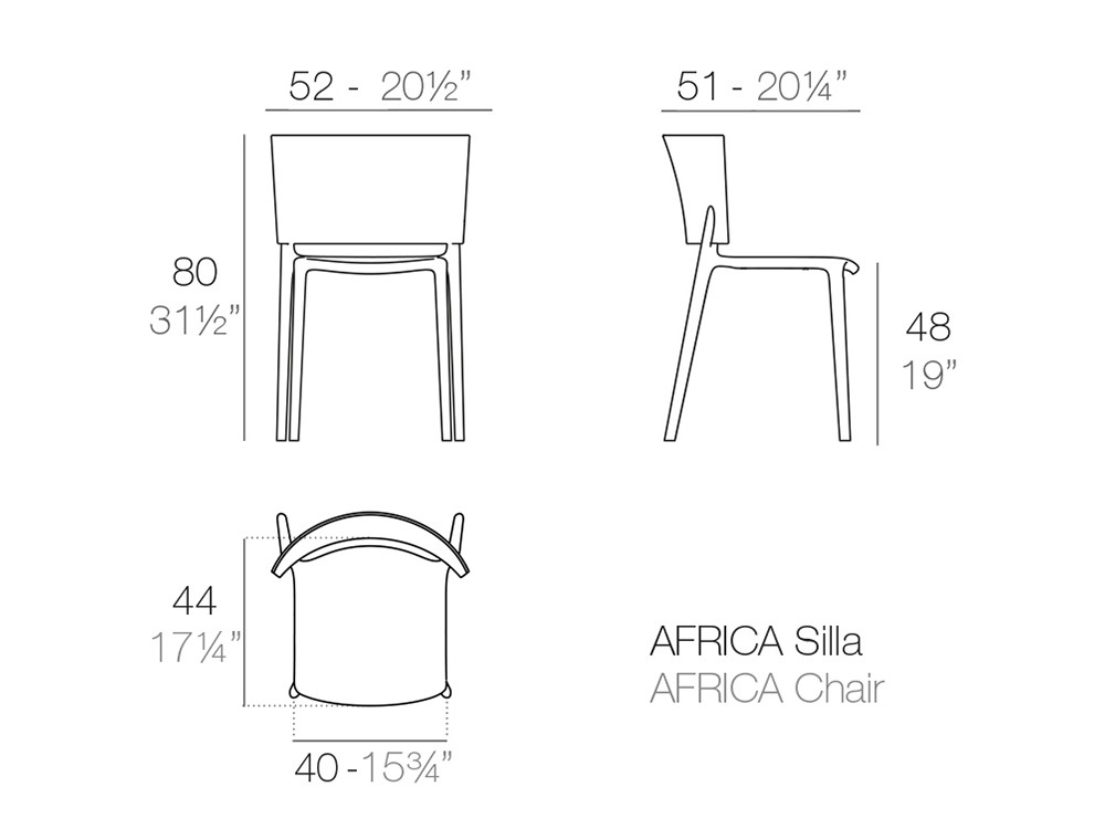 medidas de la silla apilable África de Vondom