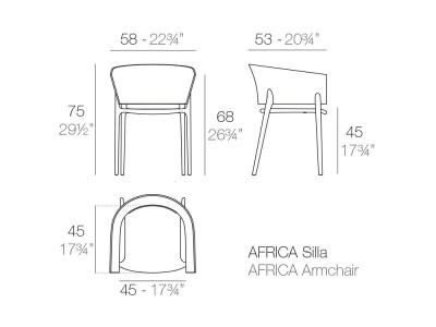 medidas del sillón apilable África de Vondom