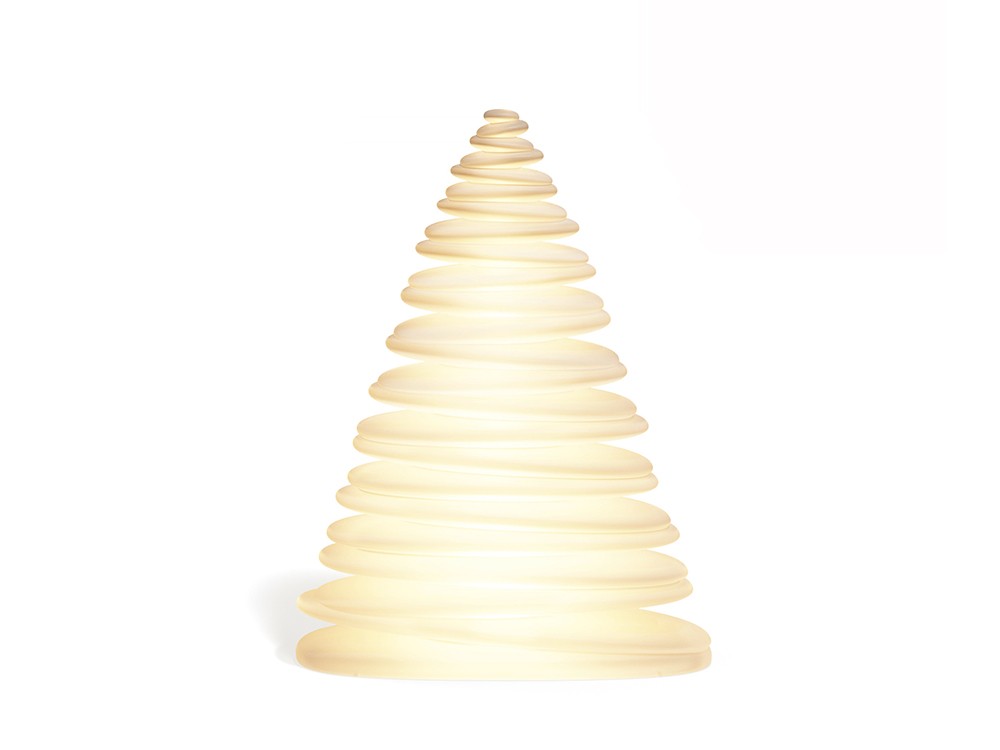 Chrismy de Vondom: árbol navideño moderno con diseño ondulado y luz RGBW para exteriores.