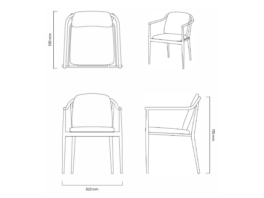 Medidas del sillón de comedor para terraza o jardín de Agua de mar