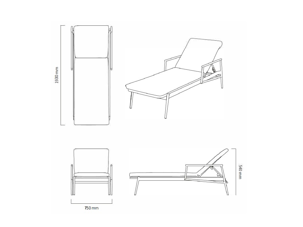 Medidas de la tumbona reclinable Termoli de Joenfa Agua de mar