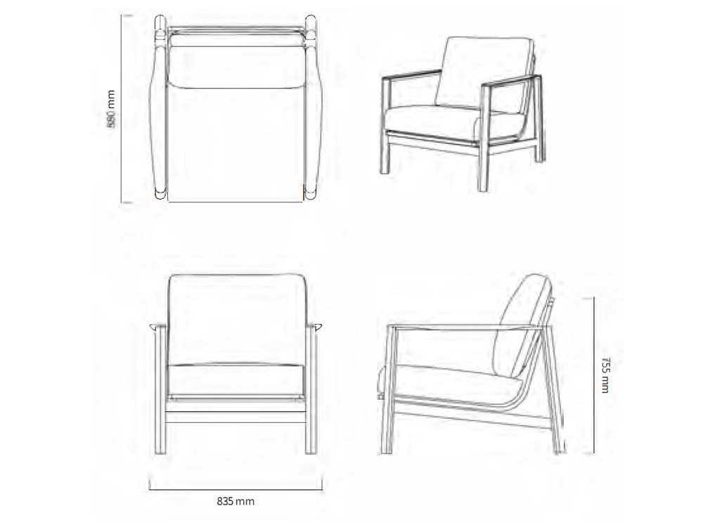 Medidas del sillón para salón exterior de aluminio y fibra sintética trenzada Rossano de joenfa Agua de mar