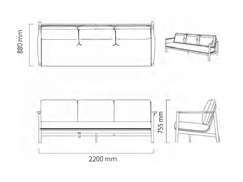 Medidas del sofá para salón exterior de aluminio y fibra sintética trenzada Rossano de Joenfa Agua de Mar