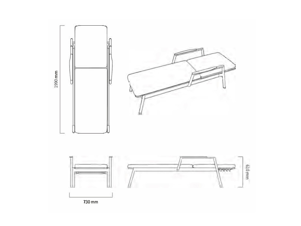Medidas de la tumbona Rossano de aluminio, fibra sintética trenzada y teca de Joenfa Agua de Mar