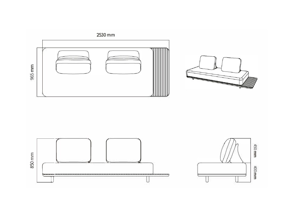 Medidas del sofá Domenica para terraza o jardín de Joenfa Agua de mar