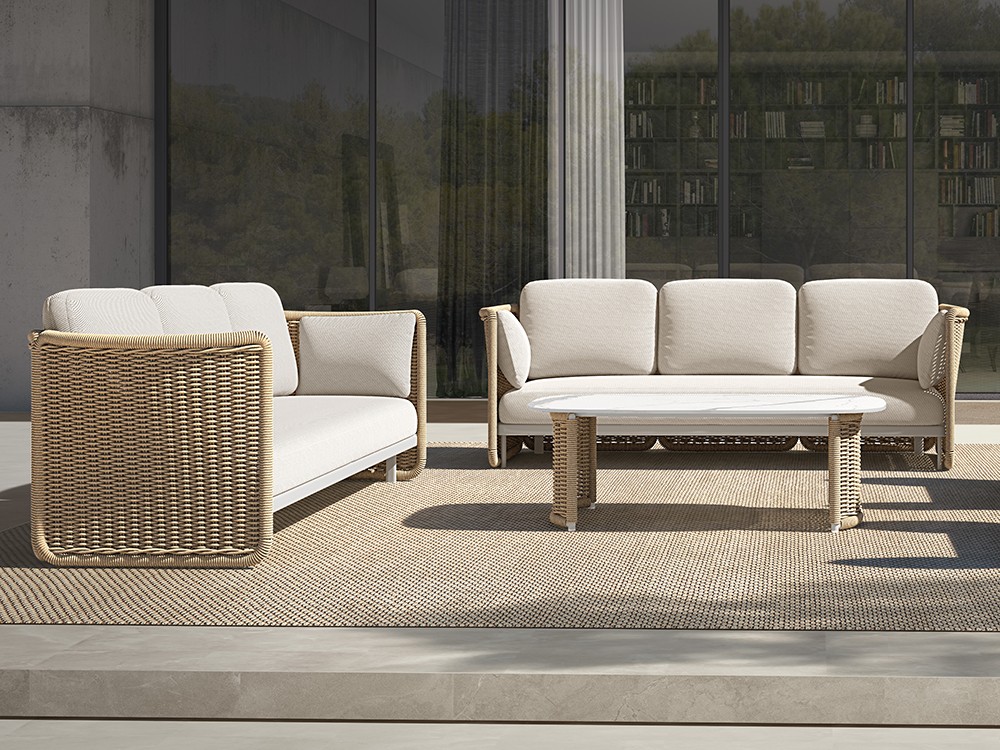 Sofá de jardín Galatina: estilo mediterráneo, resistencia y armonía en una sola pieza.