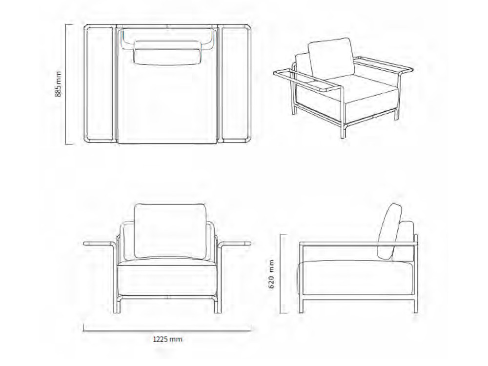 Medidas del sillón para salón exterior de Joenfa Agua de Mar de la colección Fano