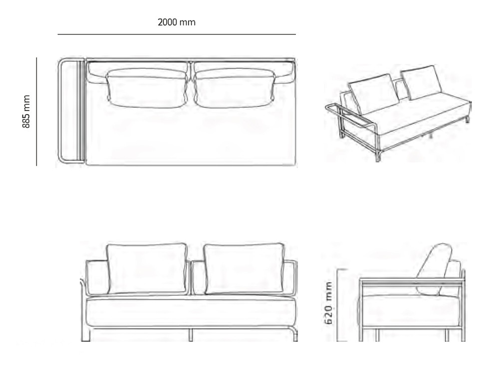 Medidas del módulo con brazo en el lado izquierdo Fano de Agua de mar