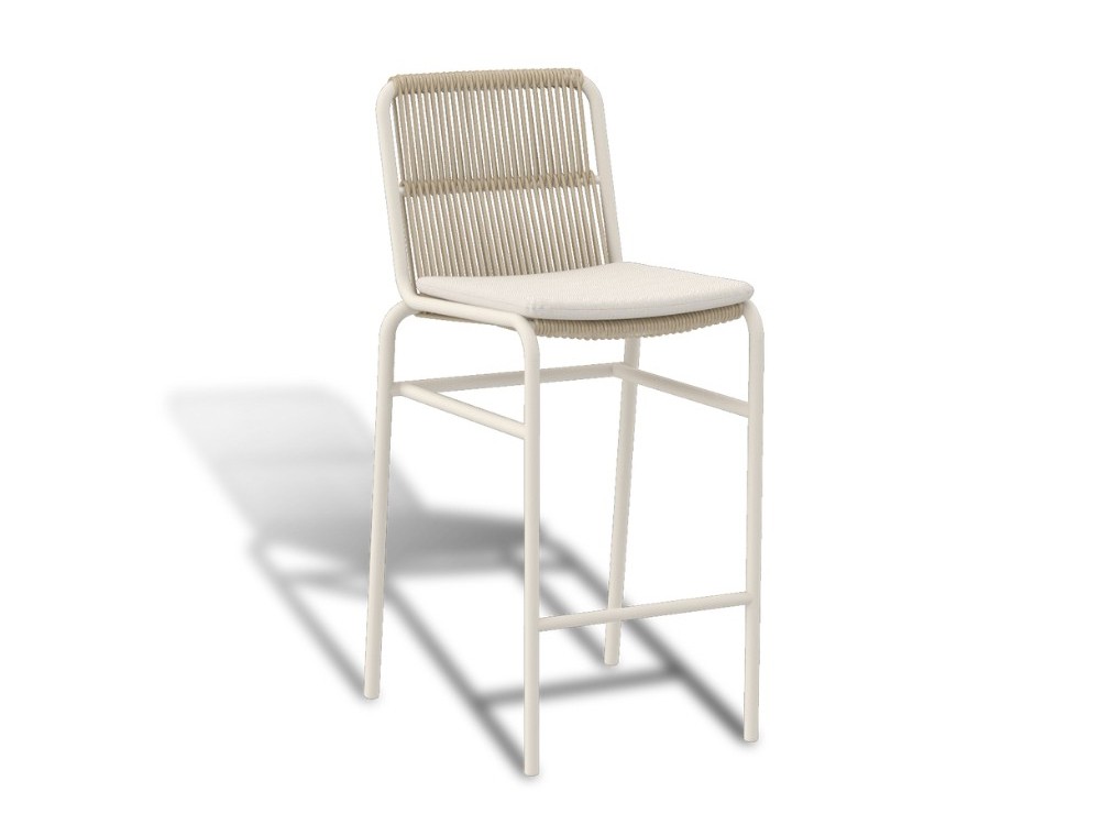 Taburete alto Fano de Agua de mar: estilo natural con estructura de aluminio y fibra trenzada.