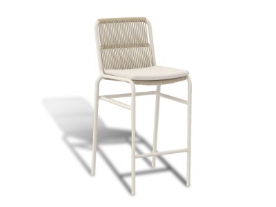 Taburete alto Fano de Agua de mar: estilo natural con estructura de aluminio y fibra trenzada.