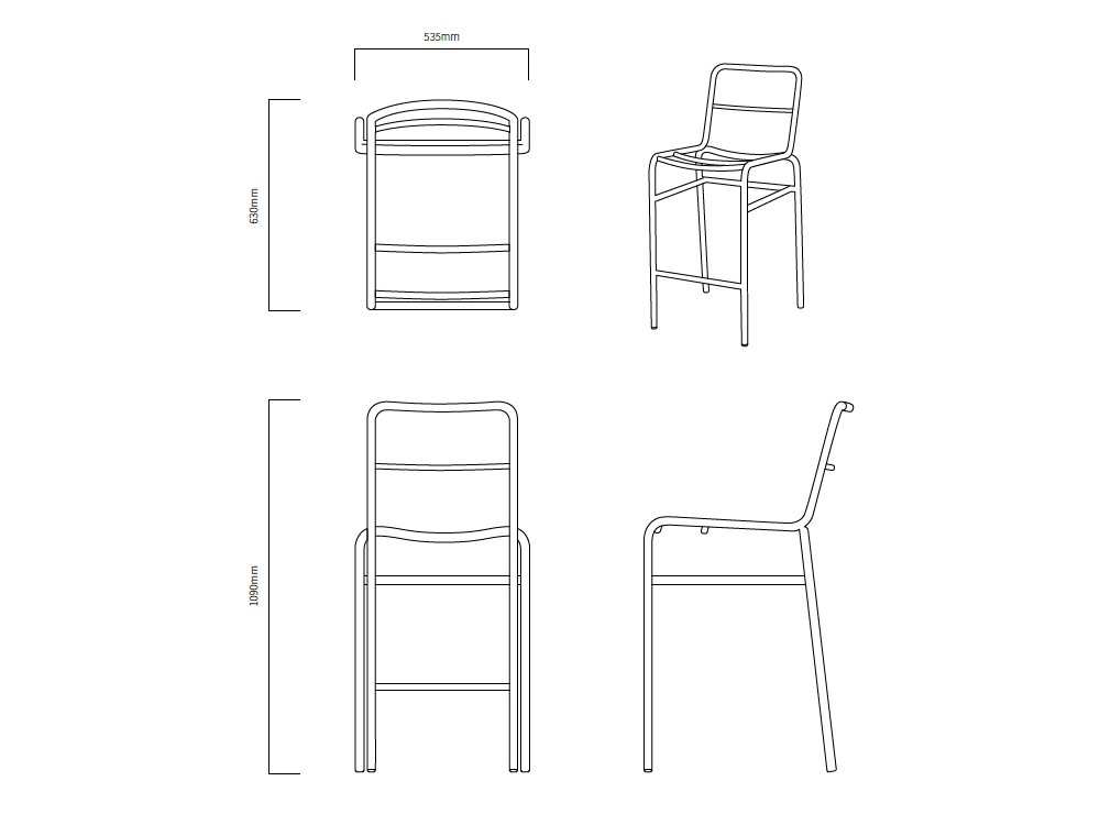 Medidas del taburete alto Fano para terraza o jardín de Agua de mar