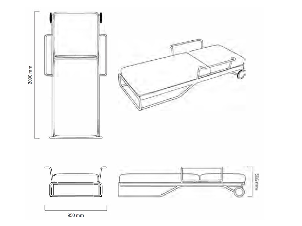 Medidas de la tumbona reclinable Fano de Agua de mar