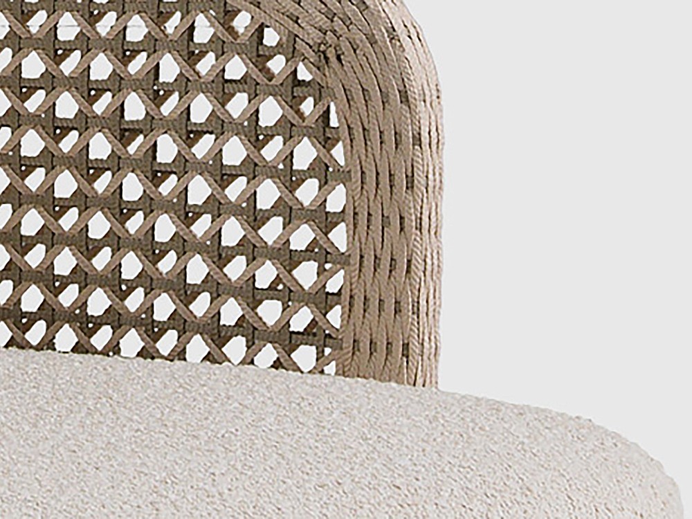 Trenzado de cuerda beige y verde. Detalle artesanal único para el sillón para salón exterior Santorini de joenfa