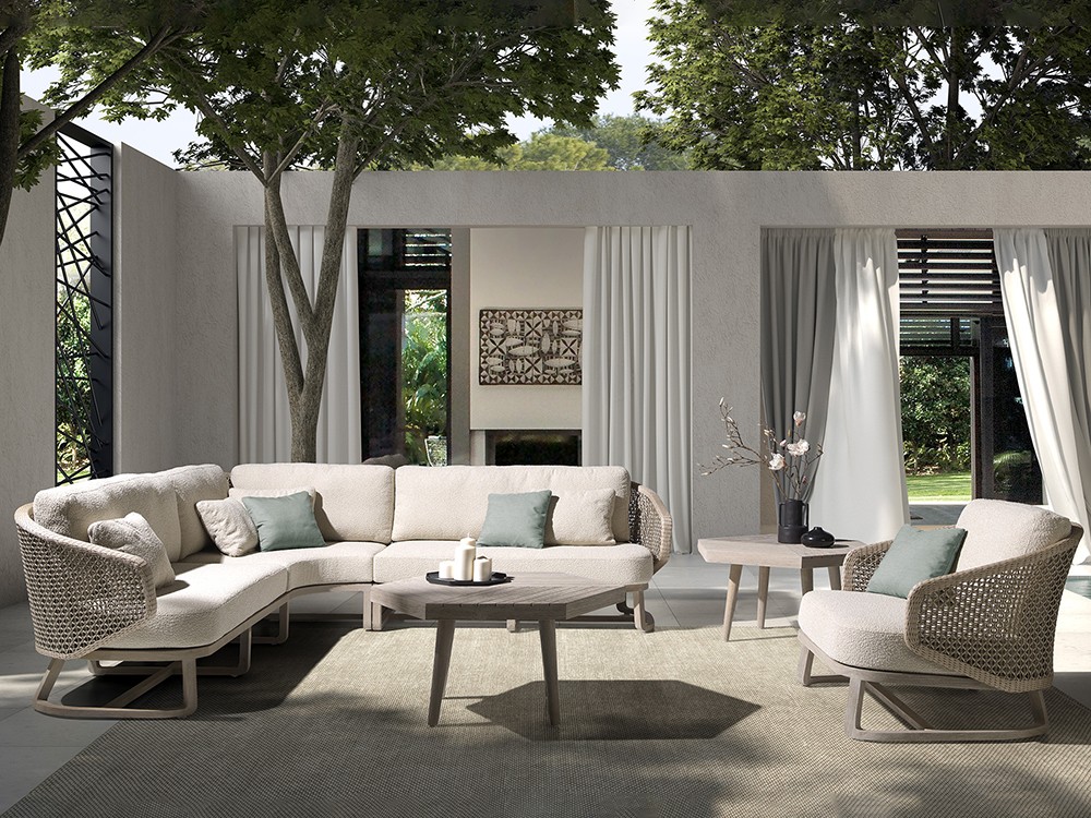 Estructura de teca gris rústica. Diseño robusto y elegante