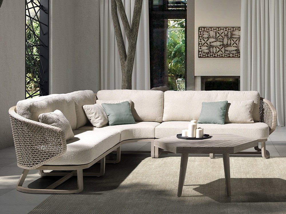 Sofá rincón Santorini de Joenfa: Crea un oasis de confort en tu terraza.