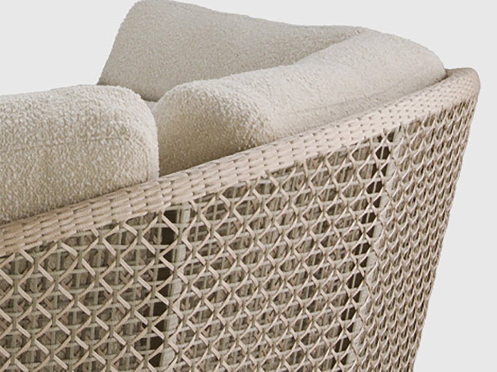 Diseño curvo y trenzado de cuerda: elegancia y confort en la cama de exterior Santorini de Joenfa