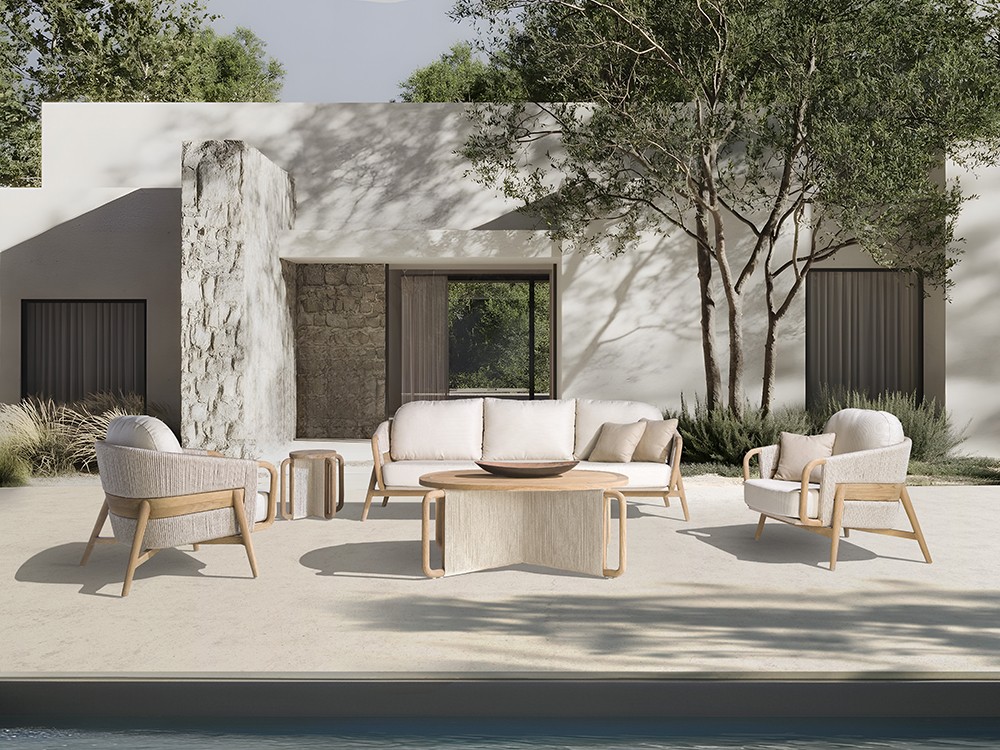 Colección de exterior Desire de Joenfa fabricado en madera de teca y cuerda trenzada