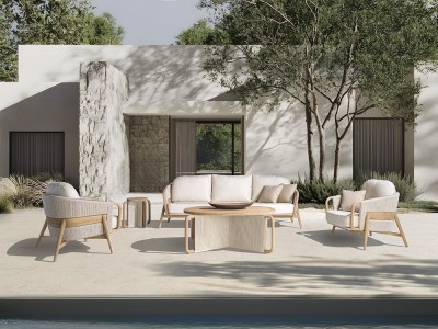 Colección de exterior Desire de Joenfa fabricado en madera de teca y cuerda trenzada