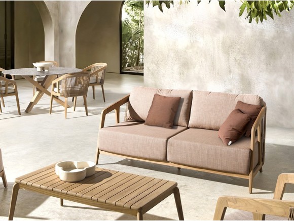 Sofá de Salón Rio de Joenfa: Teca y fibra sintética 3mm. Confort y estilo para tu exterior.