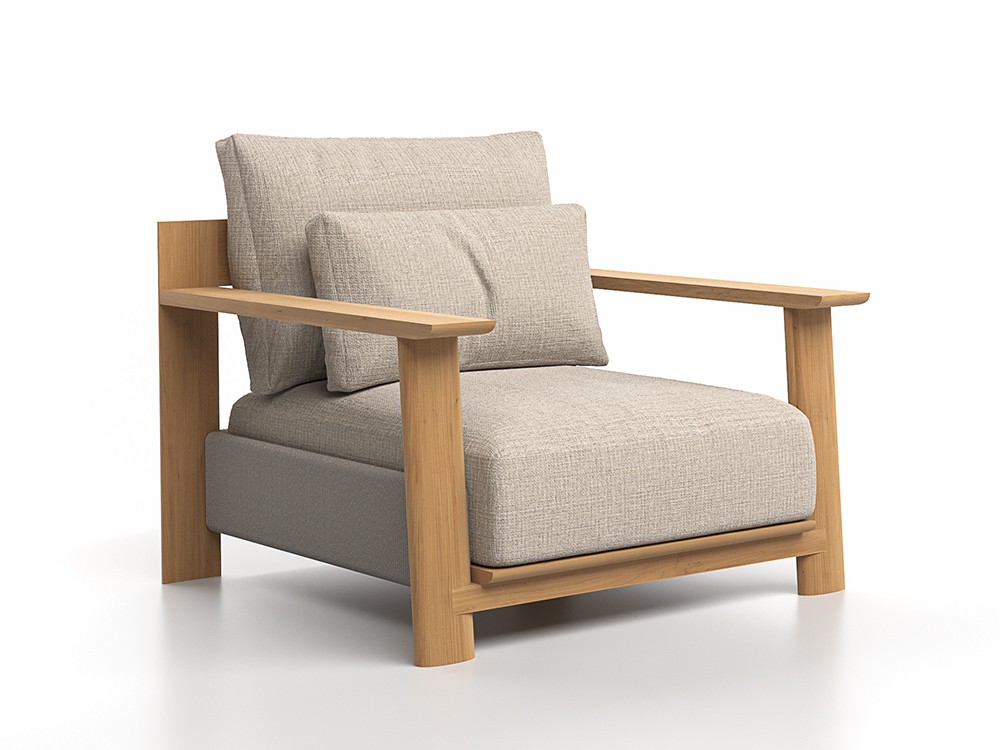 El sillón Olma de skld ofrece una estética natural y acogedora, ideal para crear ambientes de exterior cálidos y sofisticados.