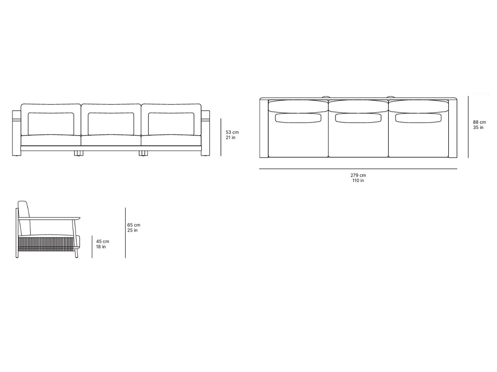 Medidas del sofá de 3 plazas Olma de SKLD