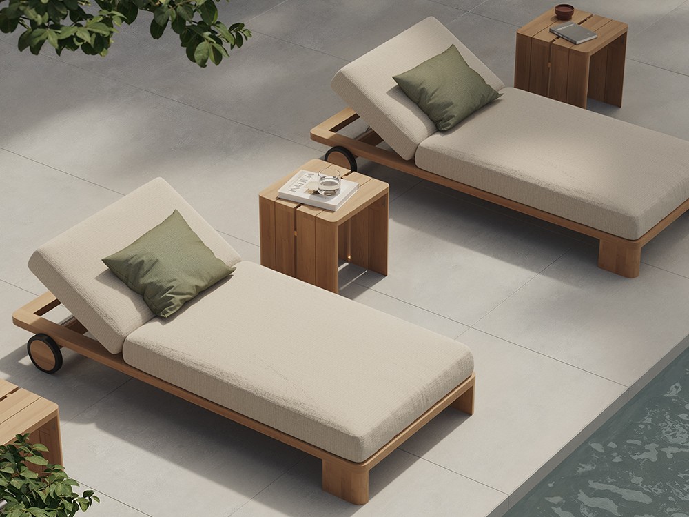 Tumbonas Olma SKLD: Teak y diseño envolvente junto a la piscina. Reláx y estilo en tu oasis exterior