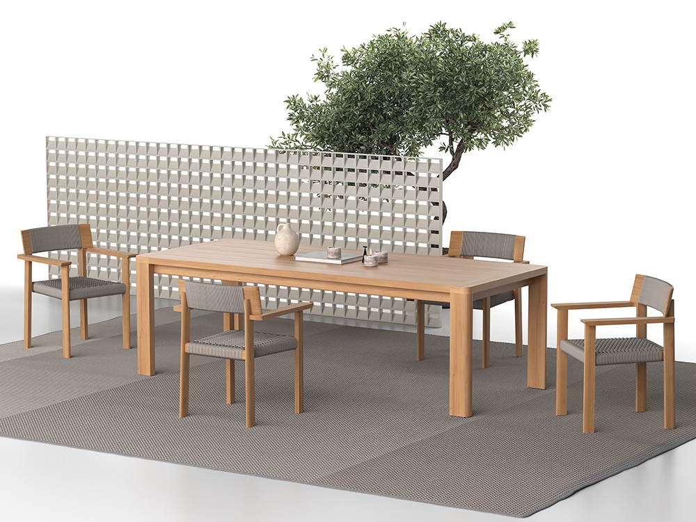 Comedor exterior con Mesa Olma: Crea un ambiente sofisticado y acogedor. Teak y diseño en perfecta armonía