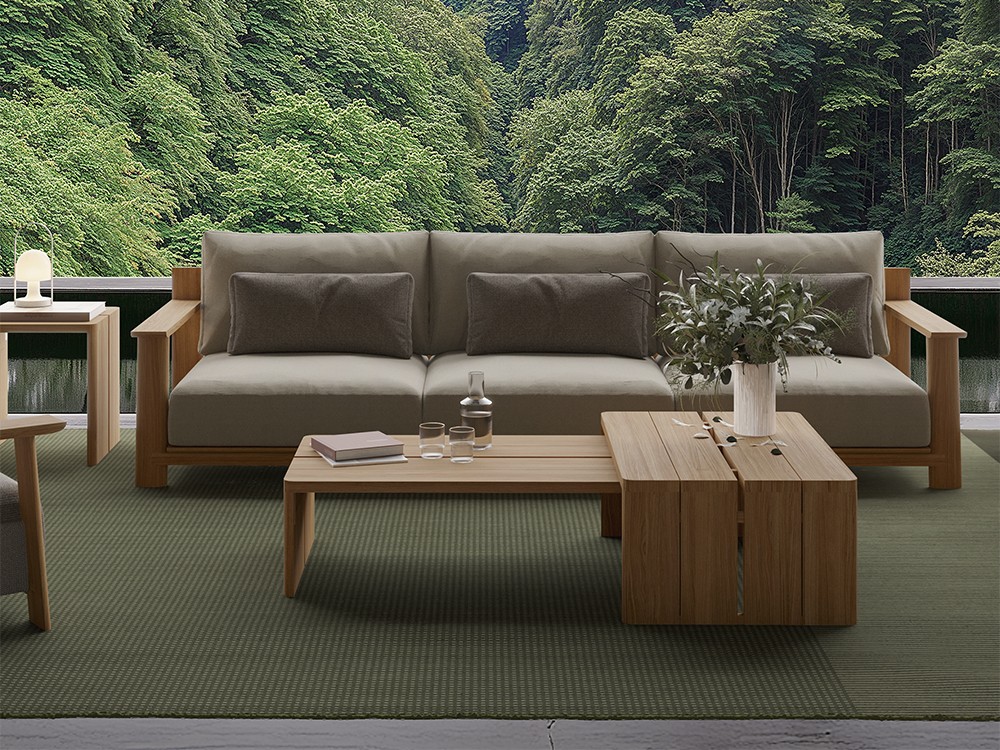 Mesas Olma SKLD: Combinaciones modulares en teca. Diseño versátil para tu salón exterior.