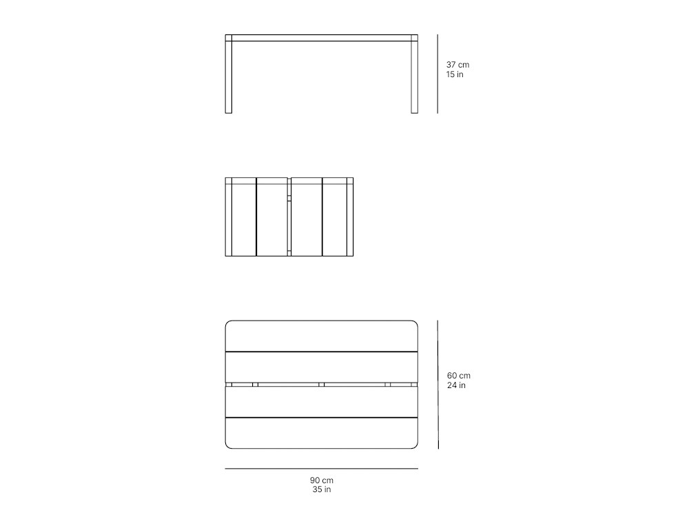 Medidas de mesa de centro de 90cm Olma de SKLD de madera de teca